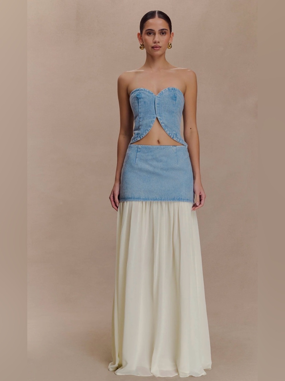 Chiffon denim maxi skirt